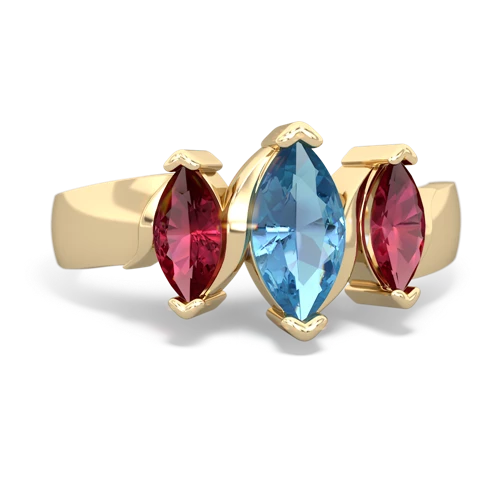 blue topaz-lab ruby keepsake ring