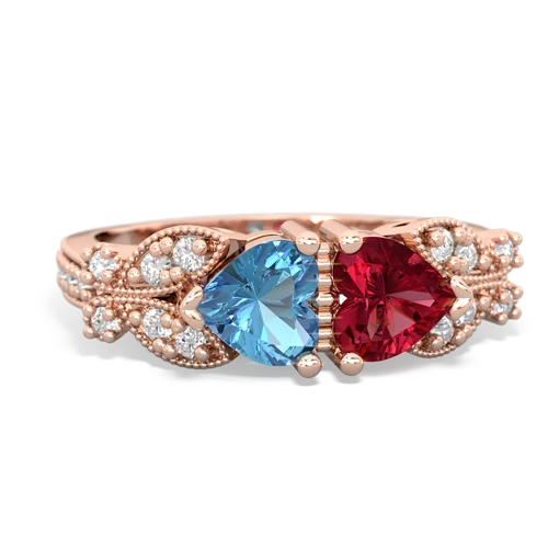 Blue Topaz Genuine Swiss Blue Topaz with Lab Created Ruby Diamond Butterflies ring Ring