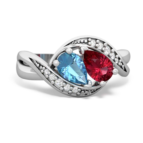 blue topaz-lab ruby keepsake curls ring