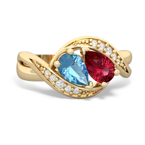 blue topaz-lab ruby keepsake curls ring