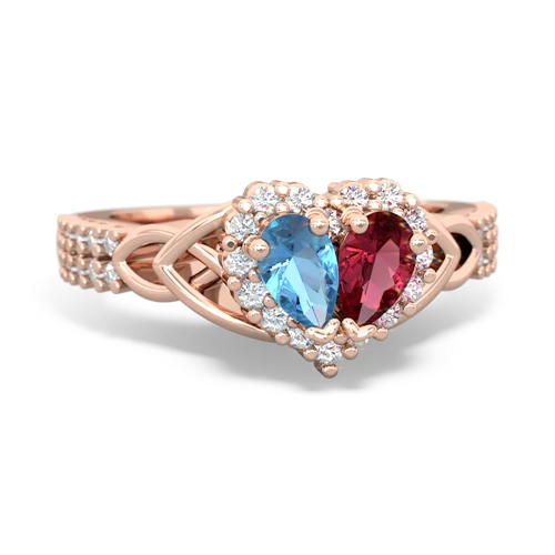 Blue Topaz Genuine Swiss Blue Topaz with Lab Created Ruby Celtic Knot Engagement ring Ring