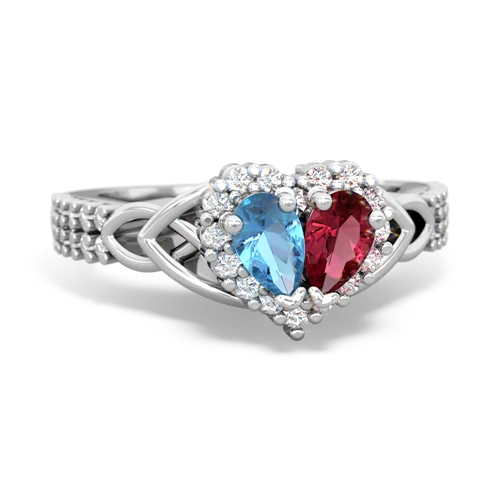 blue topaz-lab ruby keepsake engagement ring