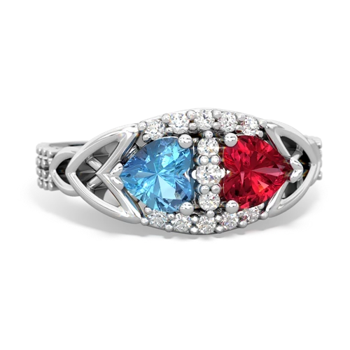 blue topaz-lab ruby keepsake engagement ring