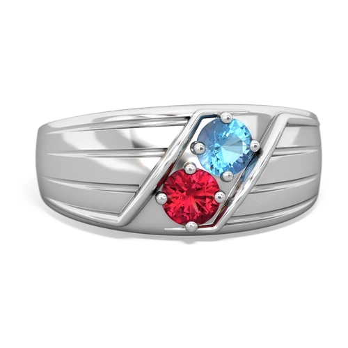 Blue Topaz Genuine Swiss Blue Topaz with Lab Created Ruby Art Deco Men's ring Ring
