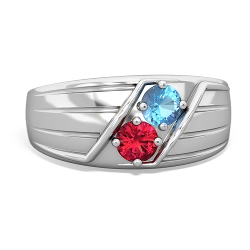 blue topaz-lab ruby mens ring