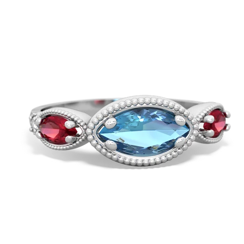 Blue Topaz Genuine Swiss Blue Topaz with Lab Created Ruby and  Antique Style Keepsake ring Ring