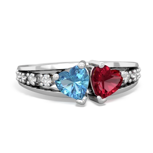 Blue Topaz Genuine Swiss Blue Topaz with Lab Created Ruby Heart to Heart ring Ring