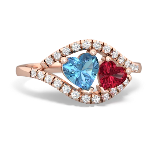 Blue Topaz Genuine Swiss Blue Topaz with Lab Created Ruby Mother and Child ring Ring