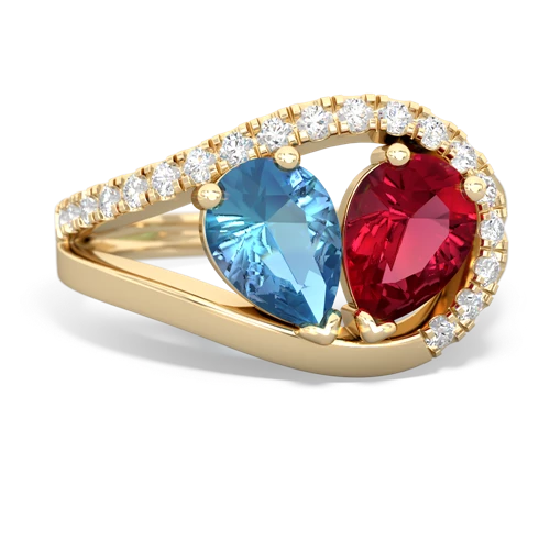 blue topaz-lab ruby pave heart ring
