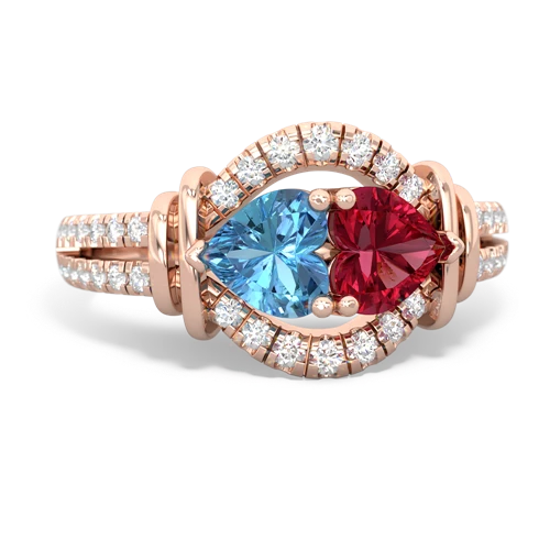 Blue Topaz Genuine Swiss Blue Topaz with Lab Created Ruby Art-Deco Keepsake ring Ring