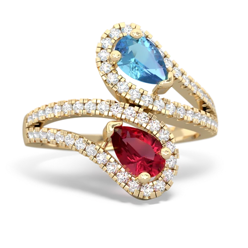 Blue Topaz Genuine Swiss Blue Topaz with Lab Created Ruby Diamond Dazzler ring Ring