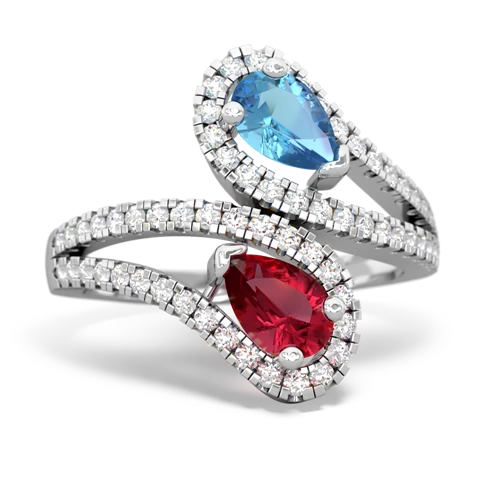 blue topaz-lab ruby pave swirls ring