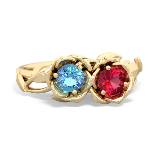 Blue Topaz Genuine Swiss Blue Topaz with Lab Created Ruby Rose Garden ring Ring