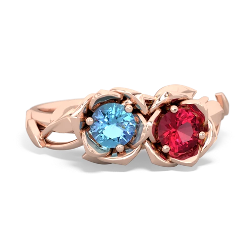 blue topaz-lab ruby roses ring