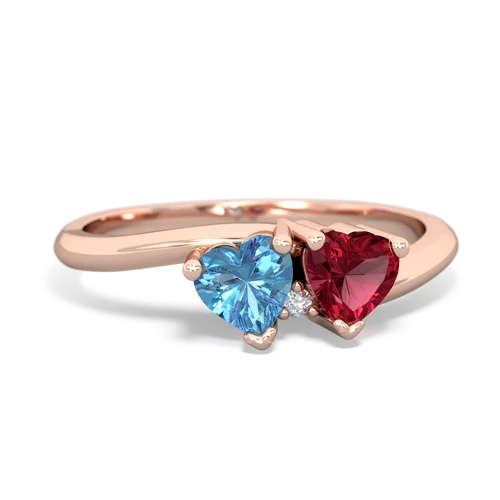 blue topaz-lab ruby sweethearts promise ring