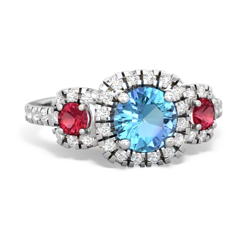 Blue Topaz Genuine Swiss Blue Topaz with Lab Created Ruby and  Regal Halo ring Ring