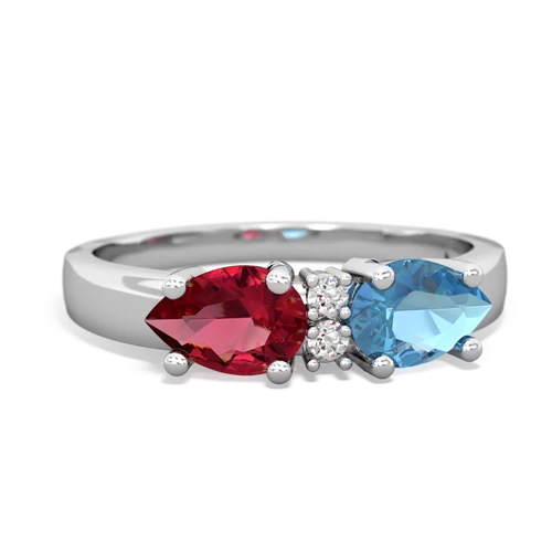 Blue Topaz Genuine Swiss Blue Topaz with Lab Created Ruby Pear Bowtie ring Ring