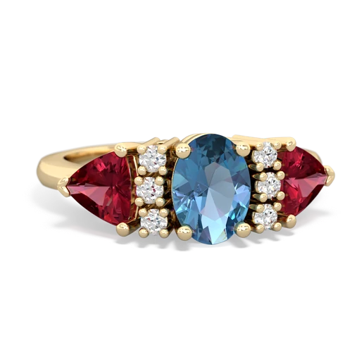 Blue Topaz Genuine Swiss Blue Topaz with Lab Created Ruby and  Antique Style Three Stone ring Ring