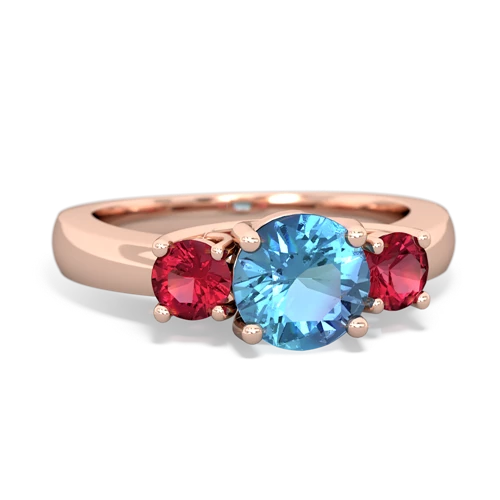 Blue Topaz Genuine Swiss Blue Topaz with Lab Created Ruby and  Three Stone Trellis ring Ring