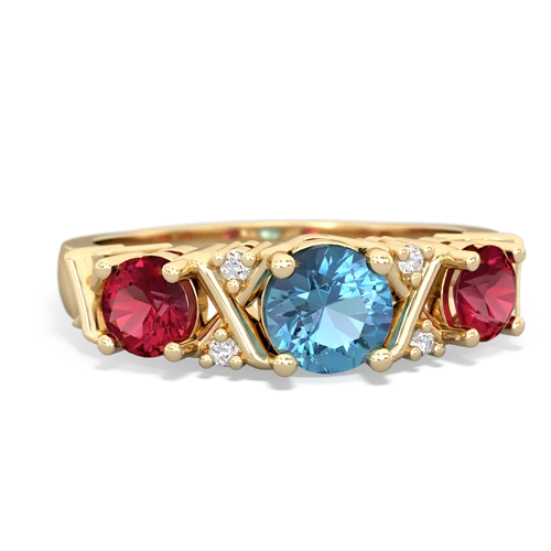 Blue Topaz Genuine Swiss Blue Topaz with Lab Created Ruby and  Hugs and Kisses ring Ring