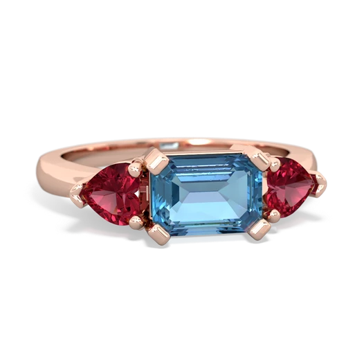 Blue Topaz Genuine Swiss Blue Topaz with Lab Created Ruby and  Three Stone ring Ring