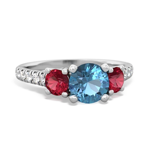 Blue Topaz Genuine Swiss Blue Topaz with Lab Created Ruby and  Pave Trellis ring Ring