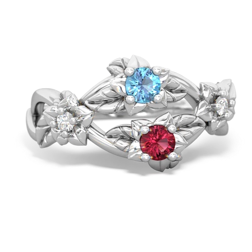 Blue Topaz Genuine Swiss Blue Topaz with Lab Created Ruby Sparkling Bouquet ring Ring