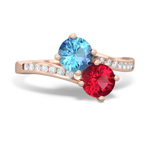 Blue Topaz Genuine Swiss Blue Topaz with Lab Created Ruby Keepsake Two Stone ring Ring