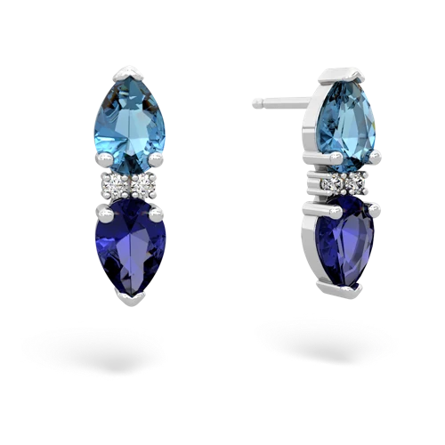 blue topaz-lab sapphire bowtie earrings