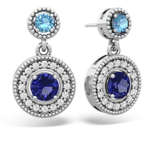 blue topaz-lab sapphire halo earrings