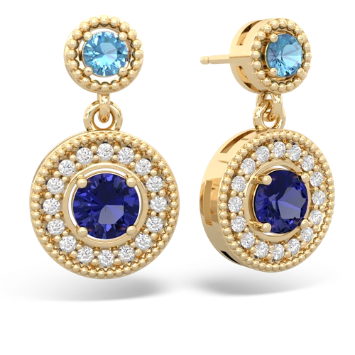 blue topaz-lab sapphire halo earrings