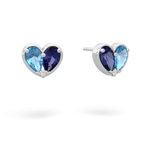 blue topaz-lab sapphire one heart earrings