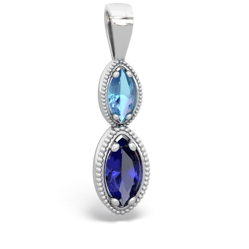 blue topaz-lab sapphire antique milgrain pendant
