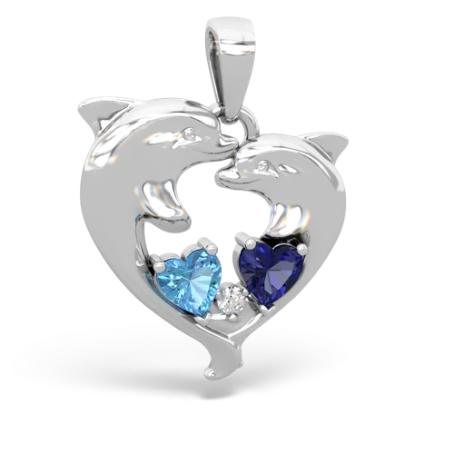 blue topaz-lab sapphire dolphins pendant