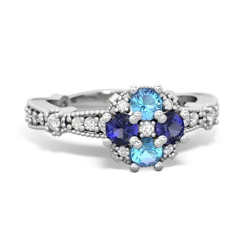 blue topaz-lab sapphire art deco engagement ring