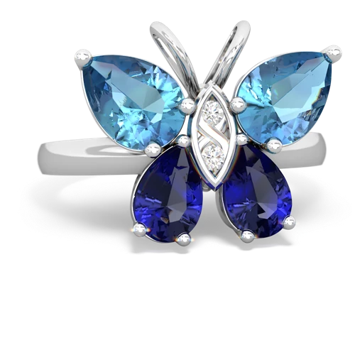 blue topaz-lab sapphire butterfly ring