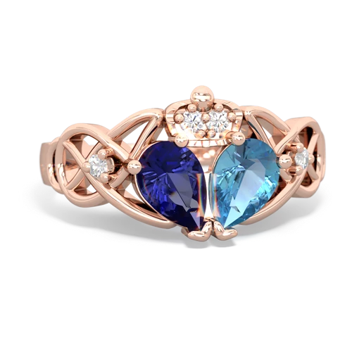 blue topaz-lab sapphire claddagh ring