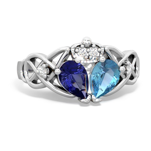 blue topaz-lab sapphire claddagh ring