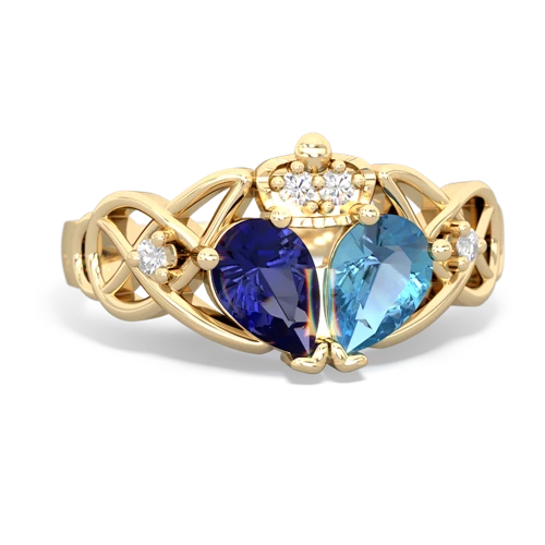 blue topaz-lab sapphire claddagh ring