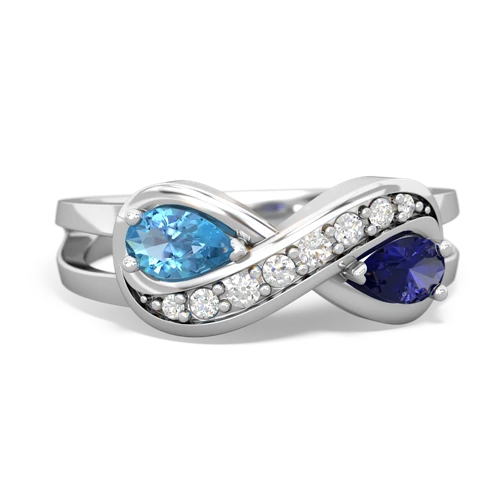 blue topaz-lab sapphire diamond infinity ring