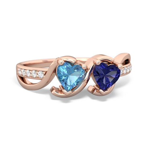 blue topaz-lab sapphire double heart ring