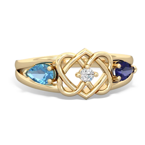 blue topaz-lab sapphire double heart ring