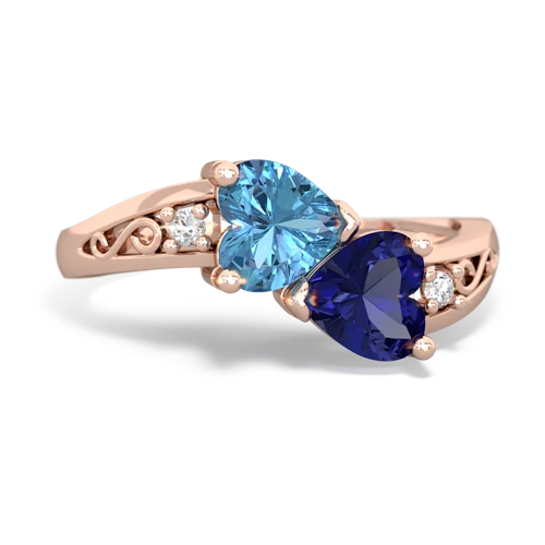 blue topaz-lab sapphire filligree ring