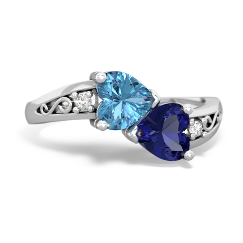 blue topaz-lab sapphire filligree ring