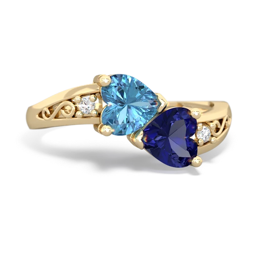 blue topaz-lab sapphire filligree ring