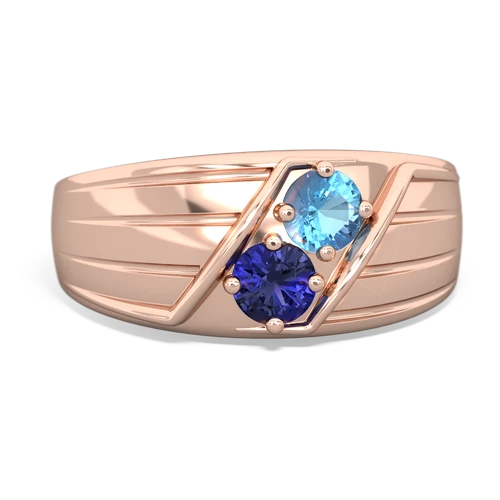 blue topaz-lab sapphire mens ring