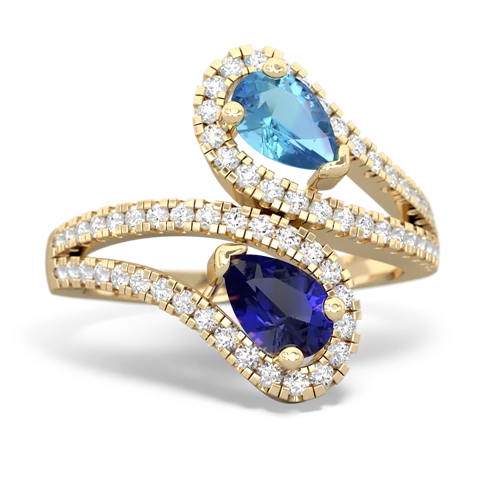 blue topaz-lab sapphire pave swirls ring