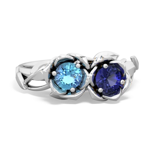 blue topaz-lab sapphire roses ring