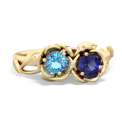 blue topaz-lab sapphire roses ring