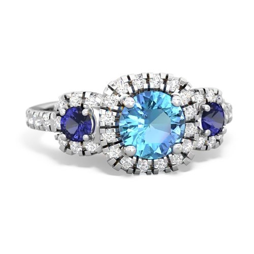 blue topaz-lab sapphire three stone regal ring